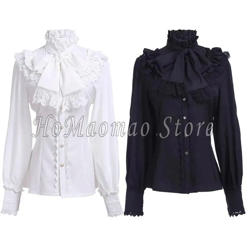 Victoria-camisa gótica con botones para mujer, Top plisado de manga larga, Lolita Vintage, encaje plisado