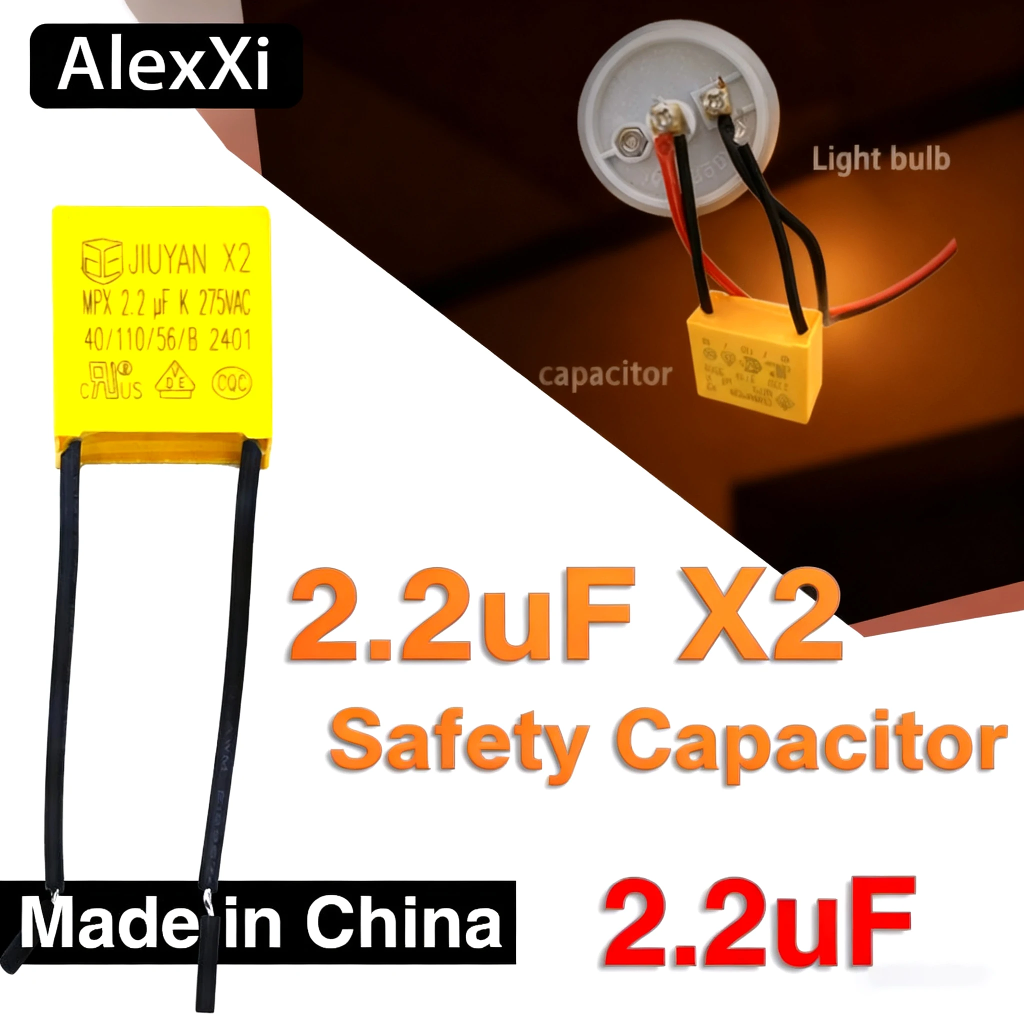 2.2uF X2 Safety Capacitor 275VAC Polypropylene Film for DC AC Pulse Circuits Smart Home Appliance Power Supply Stable P