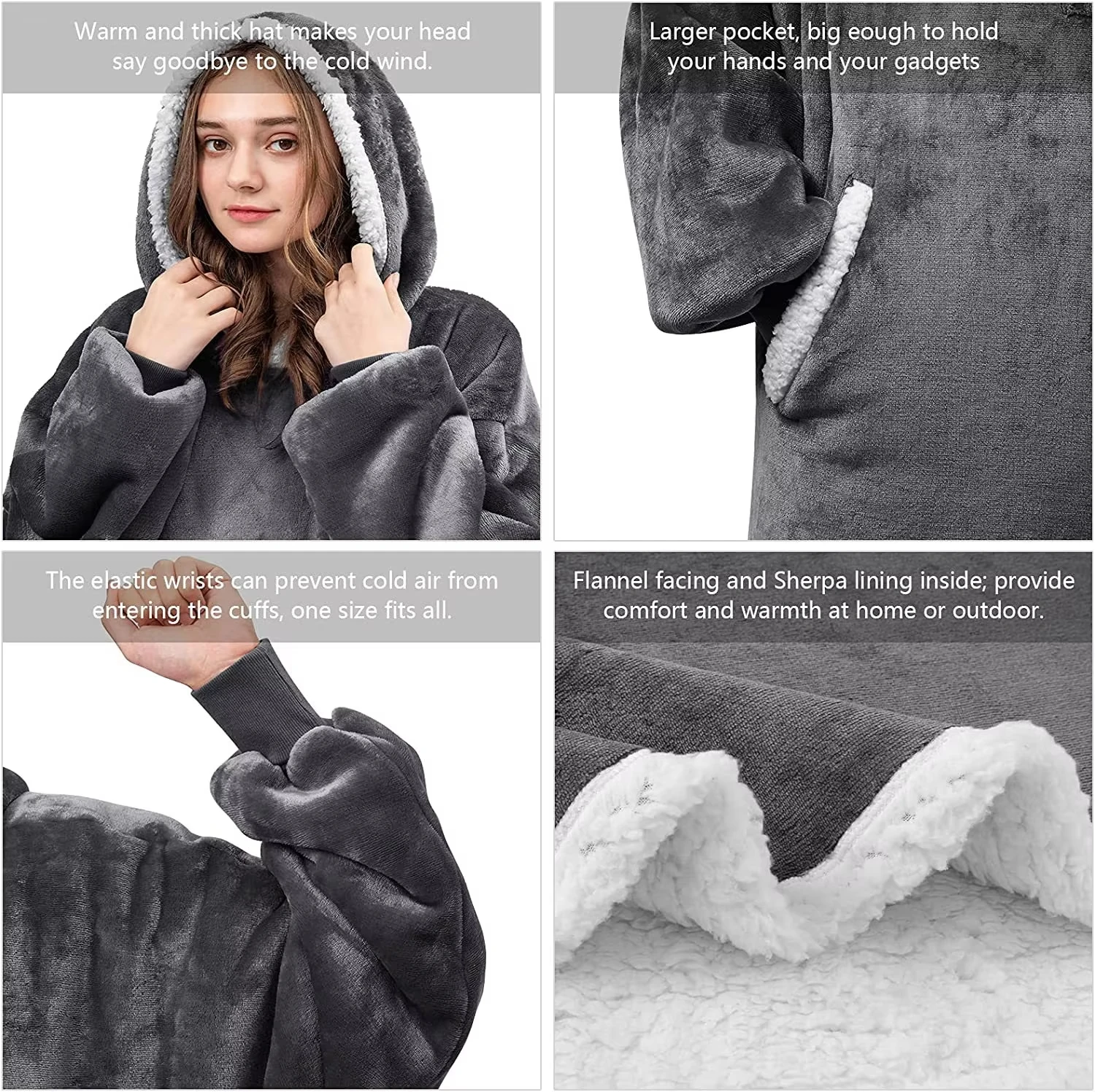Oversized Wearable Blanket Thick Warm Hoodie Blanket Big Hooded Sweatshirt Hoodie Blanket for Adults Women Girls TV Blanket