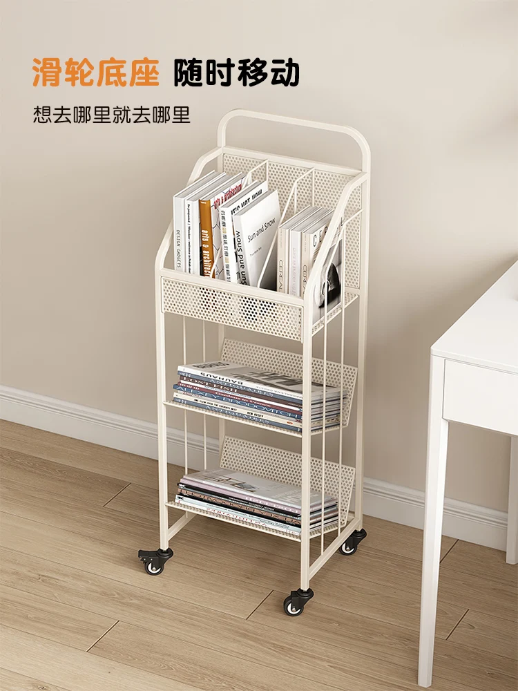 Wheeled movable bookshelf Floor rack Integrated living room storage shelf against the wall