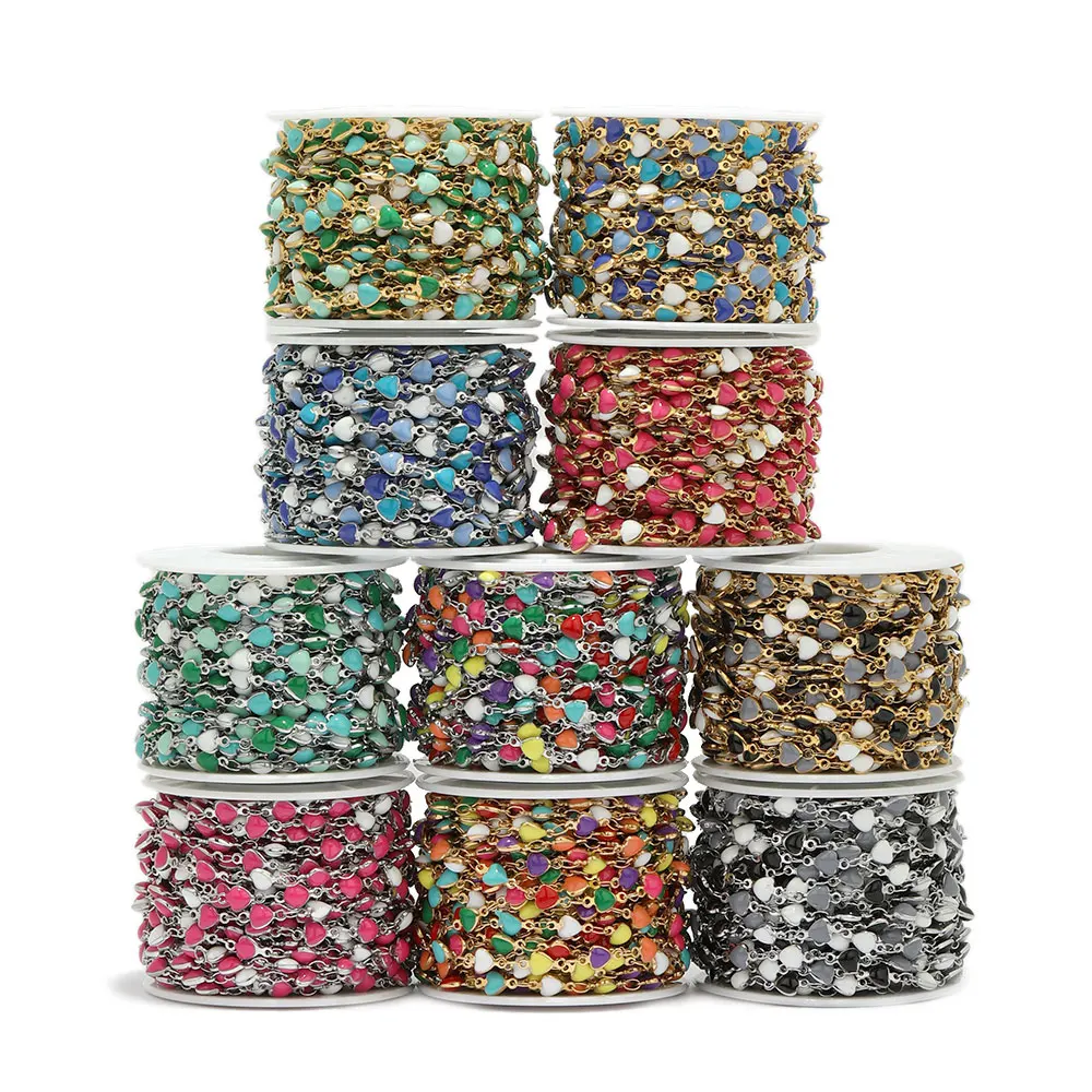 1 Meter Stainless Steel Enamel Heart Chains DIY Necklaces Bracelets Anklets Link Chain Findings Jewelry Making Accessories Bulk
