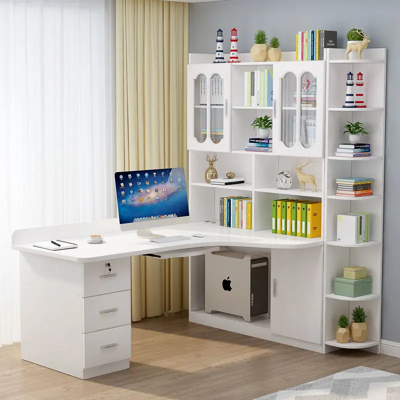 Massivholz Schreibtisch Bücherregal Kombination Ecke Desktop Computer Schreibtisch Bücherregal integrierte Kinderzimmer Eckschreibtisch