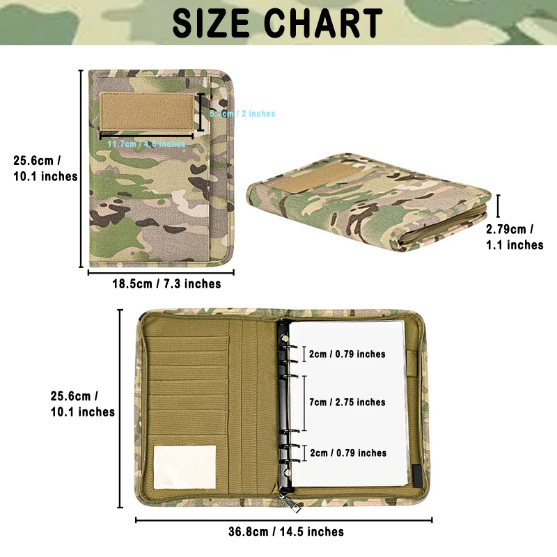 Weatherproof Notebook Cover Outdoor Tactical Padfolio Ring Binder with 80 Sheets of Loose-Leaf Paper A5