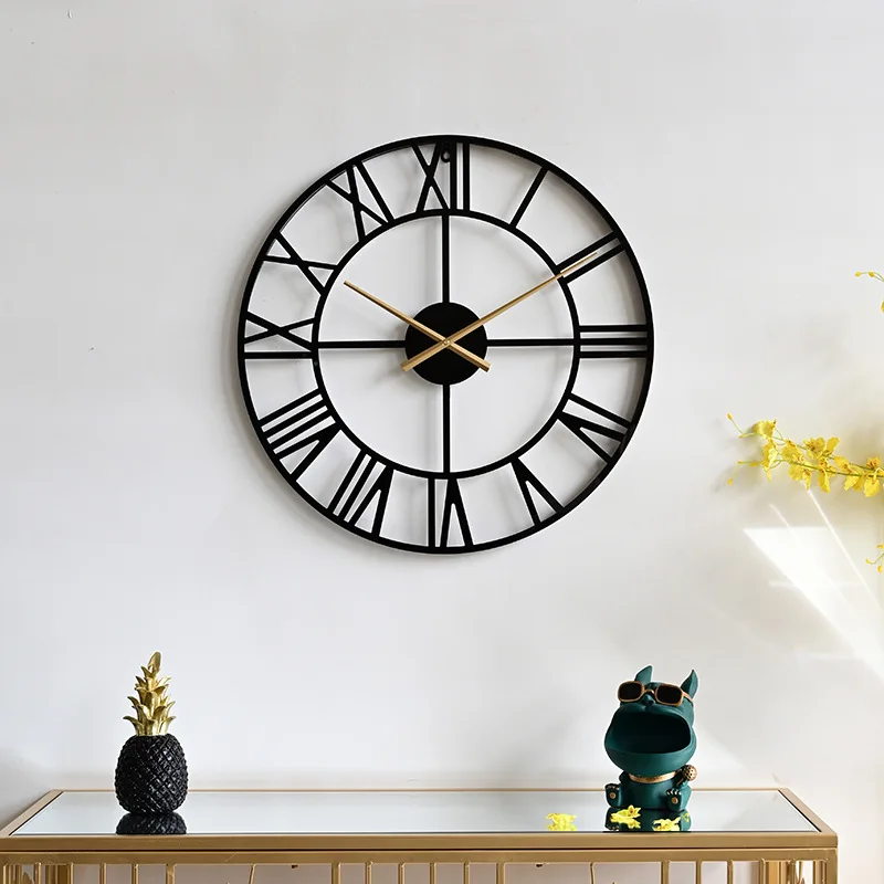 Round Hanging Wall Clock, Iron Art Light, Creative Gold Wall Watch, Quiet Decoration, Living Room, Household Fashion, New