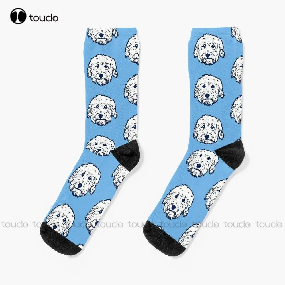

Каракули-собака миндасность - Goldendoodle! Лабрадудль! Очаровательная собака плюшевого мишки с каракулями - светло-голубые носки, подарок на заказ, уличная одежда, искусство
