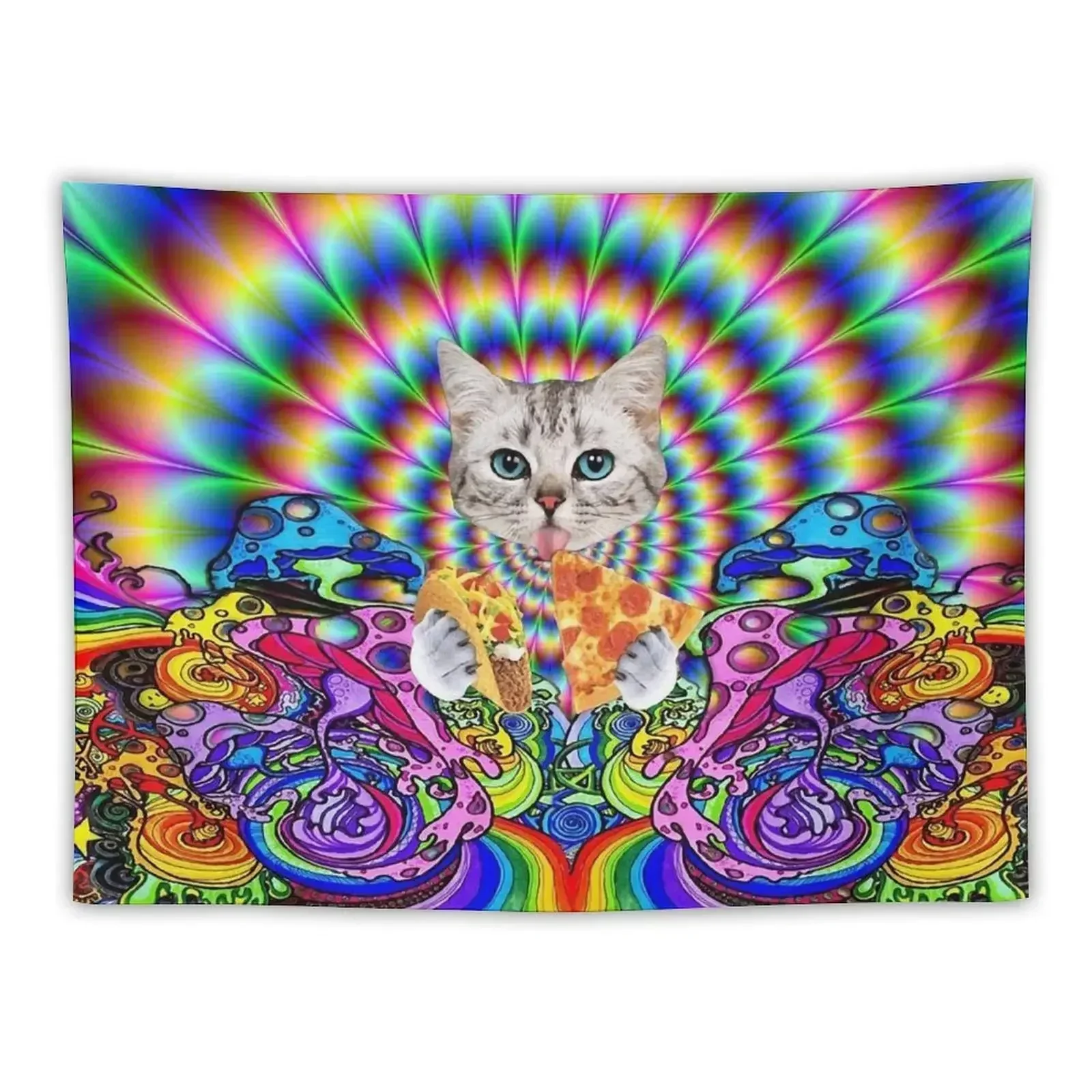 Trippy Taco Pizza Cat Tapestry Room Decoration Accessories Decorative Wall Hanging Wall Aesthetic Room Decoration Tapestry