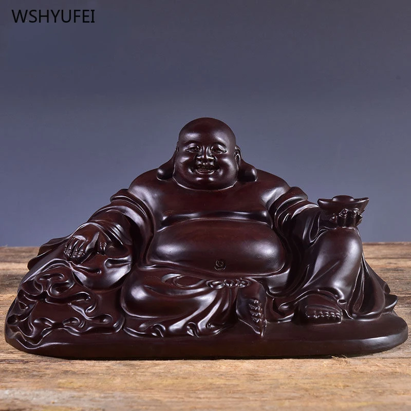 1 pc Ebony wood carving Decoration of Maitreya Buddha statue Solid wood crafts Feng Shui pray for auspiciousness Ensuring safety