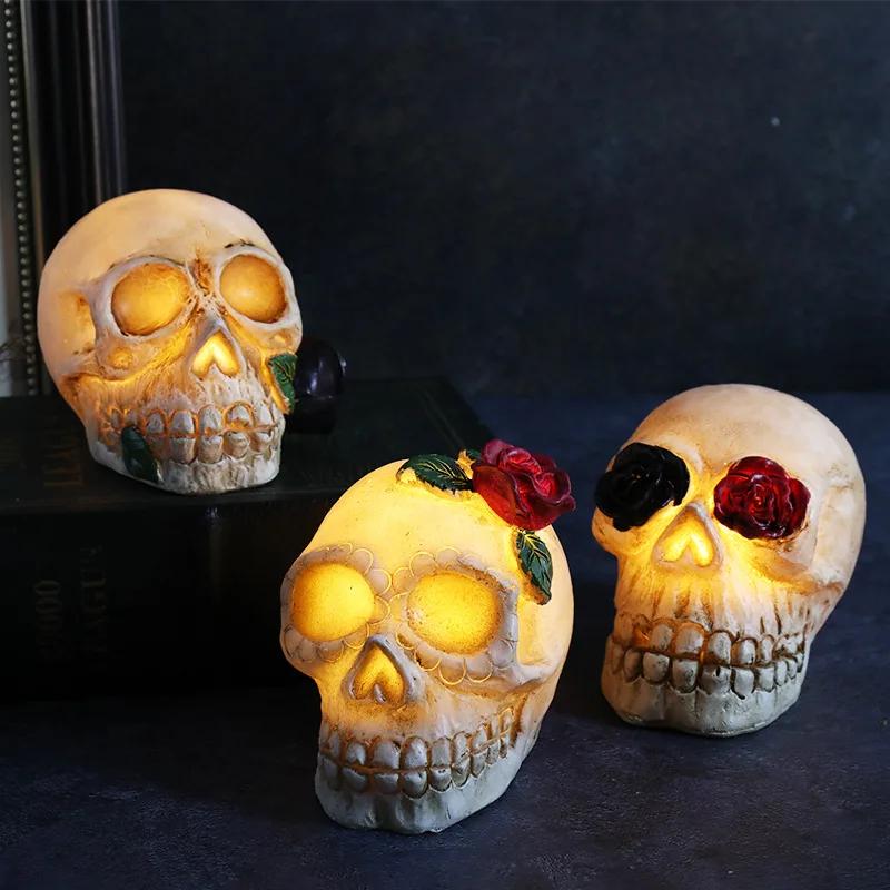 1Pcs New Halloween Glowing Resin Skull LED Lights Festival Fun Scary Skeleton Dress Up Props Halloween Decoration Ornament Gift