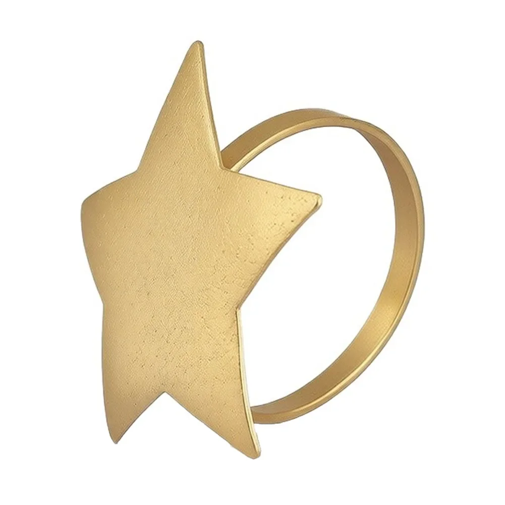 Electroplated Iron Star Napkin Rings 12 Piece Set Featuring Uniform Matte Gold and Classic Five Point Geometry