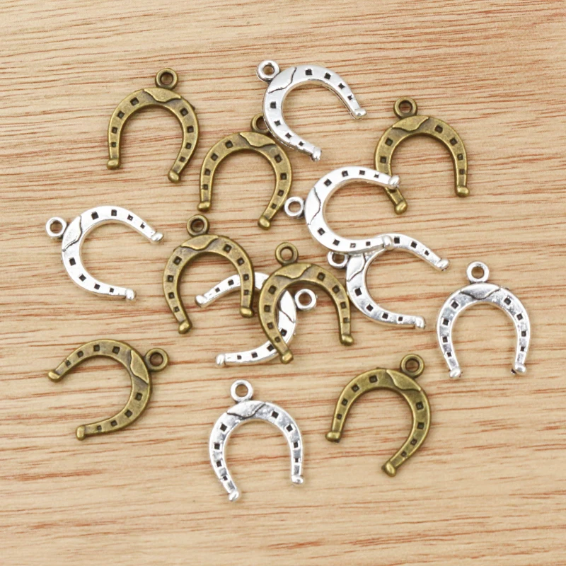 30pcs 16x13mm Lucky Horseshoe Horse Charms Antique Bronze Silver Color Plated Pendants Making DIY Handmade Tibetan Jewelry