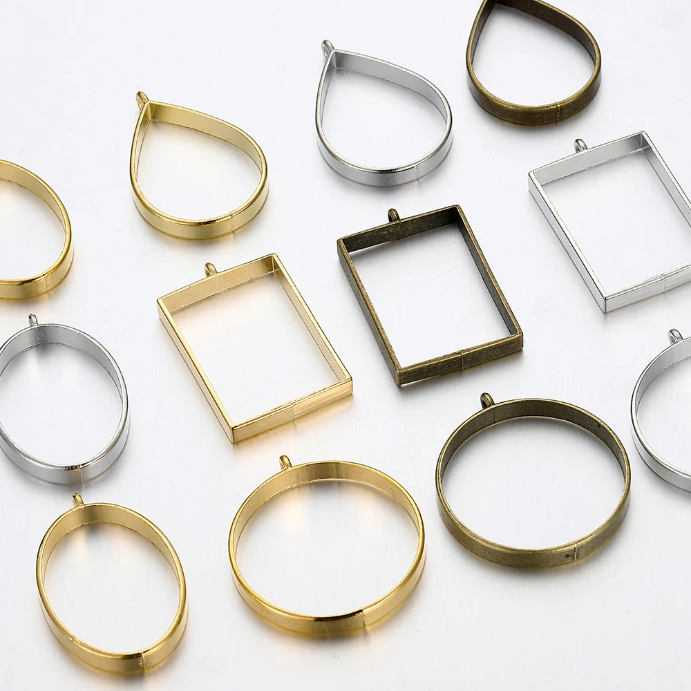 10pcs Round Square Frame Charms Metal Gold Bronze Plated Circle Bezel for DIY Jewelry Making UV Resin Pendants Handmade Crafts