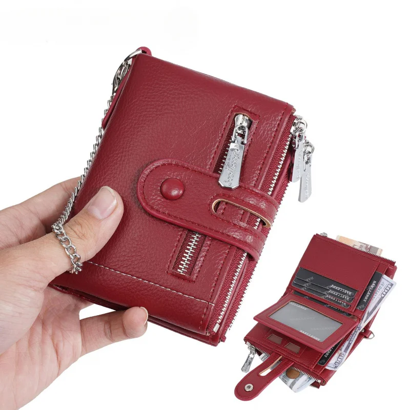 

Women's Wallet with Chain Girls Mini Coin Purse Luxury Designer Plaid Leather Small Zipper Wallet Ladies