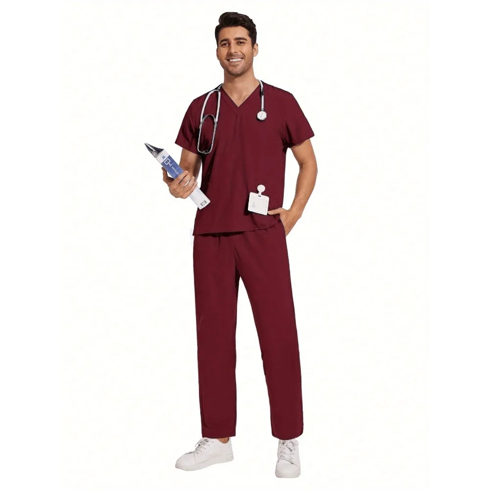 Multicolor V-Neck Tops Fashion Scrubs Men's Scrubs Sets Uniform Work Set Male Dental Clinic Scrubs Uniforms Nursing Clothes