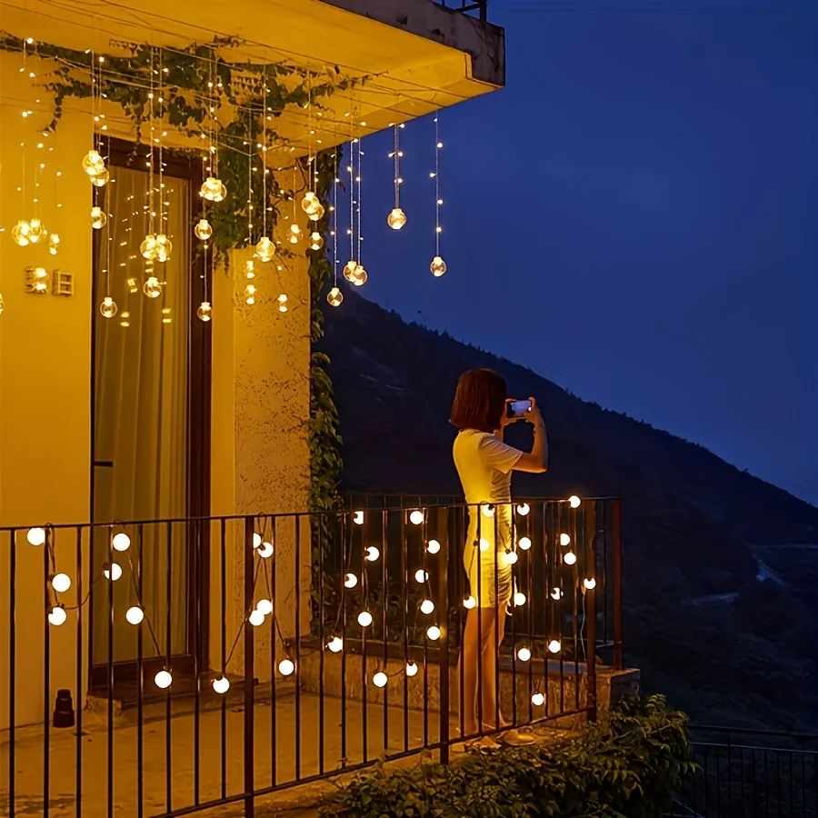 Solar Fairy Lights Outdoor Waterproof Waterfall Lamp Remote Timer Solar String Light for Christmas Wedding Party Pergola Holiday