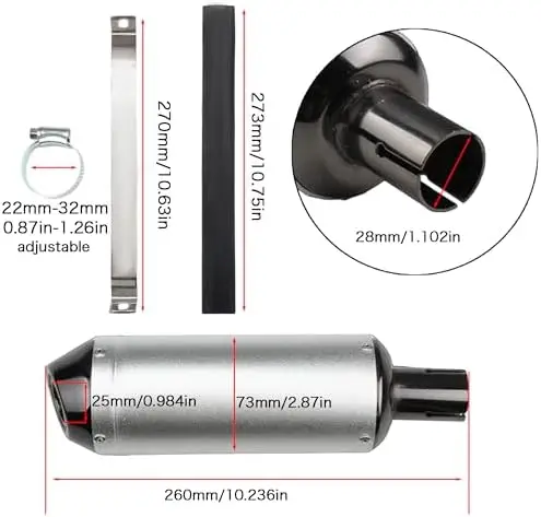 

Универсальный глушитель ABCERRSI 1.1 дюйма для мотоциклов, кроссовых мотоциклов, стритбайков, скутеров, квадроциклов, гоночных мотоциклов