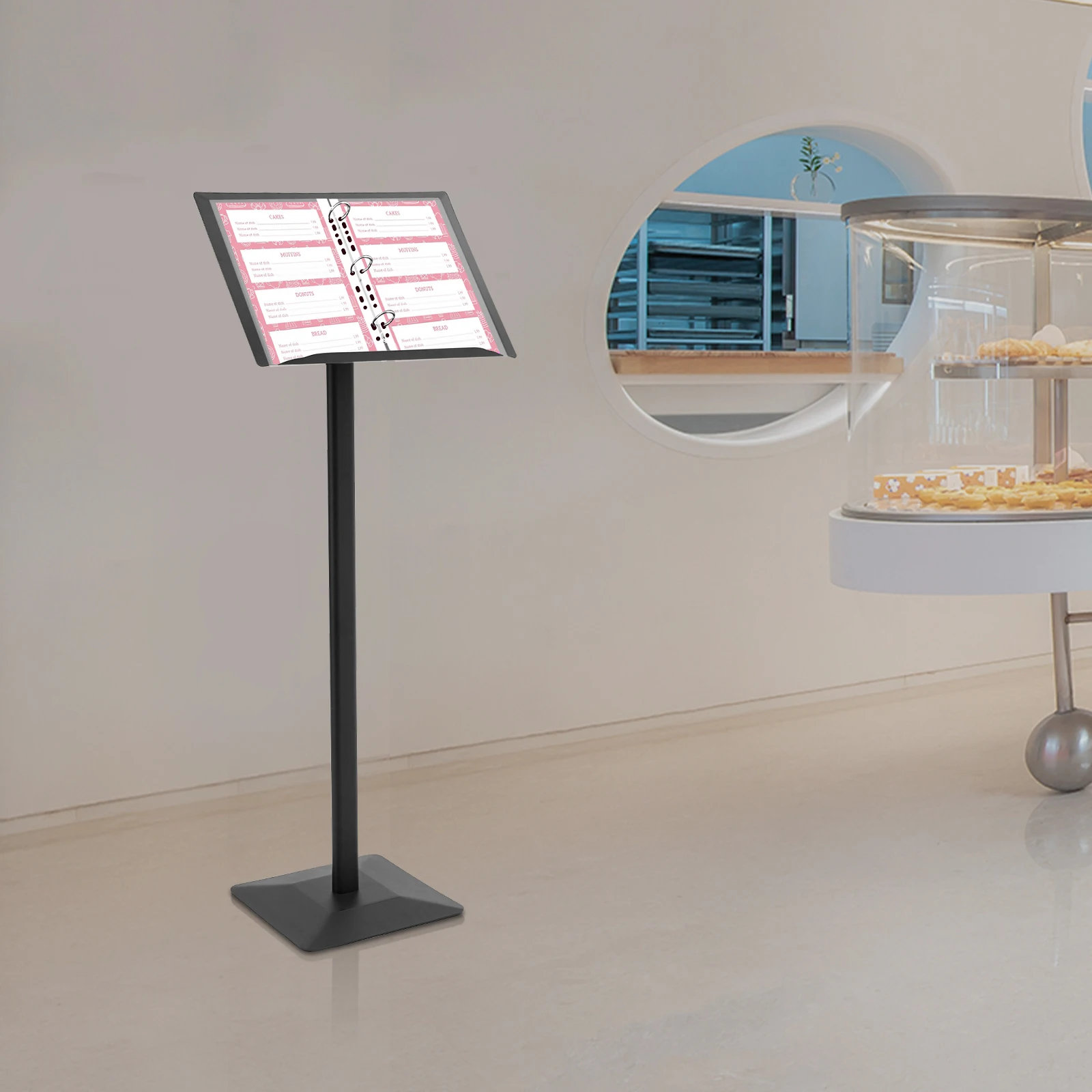 حديد أسود 115 سم إطار عرض قائمة تحول الصفحة العمودية قاعدة الموثق إطار لوحة إعلانات ثابت