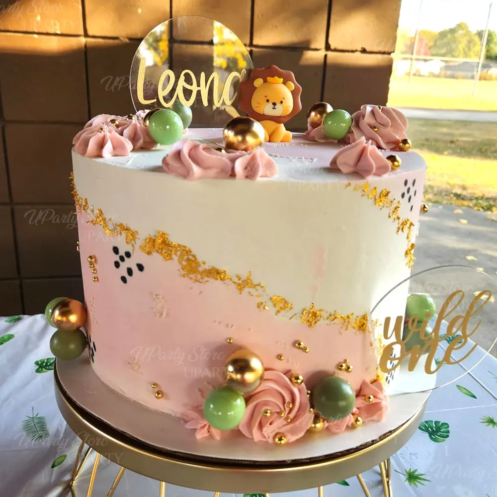 21-teiliges Set Dschungeltier-Kuchendekoration aus Metall, Gold, grüne Schaumstoffbälle, Löwen-Kuchendekoration für Safari-Tier-Themen-Geburtstagskuchen-Dekoration – Detail 4