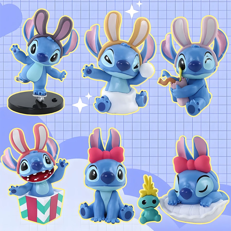Figurka Stitch Blind Box Seria Zimowa Anime Kawaii Stitch Anime Kreskówka Dekoracja Samochodu Tortu Pokoju Model Lalki Prezent Urodzinowy dla Dziewczynki