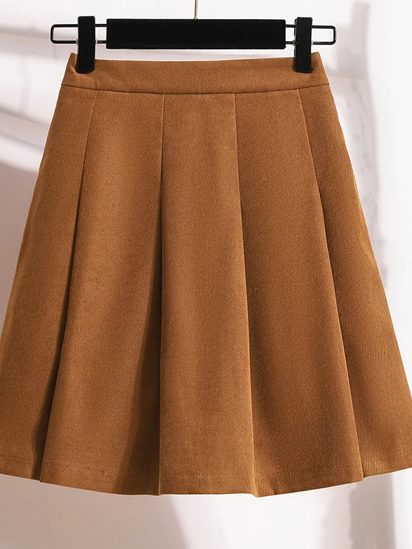 Women's Thickened A-Line  Skirt High Waist College Style Autumn Winter Versatile Half Body Skirts Anti-Light Walking