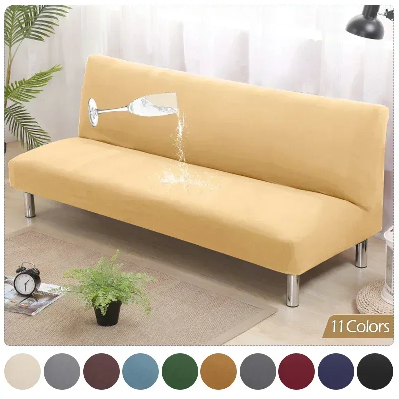 Waterproof Sofa Bed Cover Elastic Without Armrest Folding Sofa Cover Solid Color Spandex Couch Slipcovers for Living Room Decor