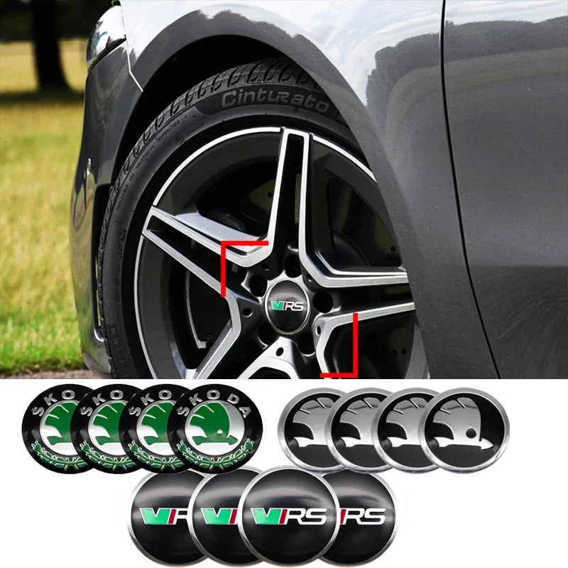 4pcs 56mm+60mm Car Wheel Center Hub Cap Rim Cover Emblem Stickers For Skoda Octavia Fabia Kamiq Kapoq Kodiaq Rapid SCALA Superb