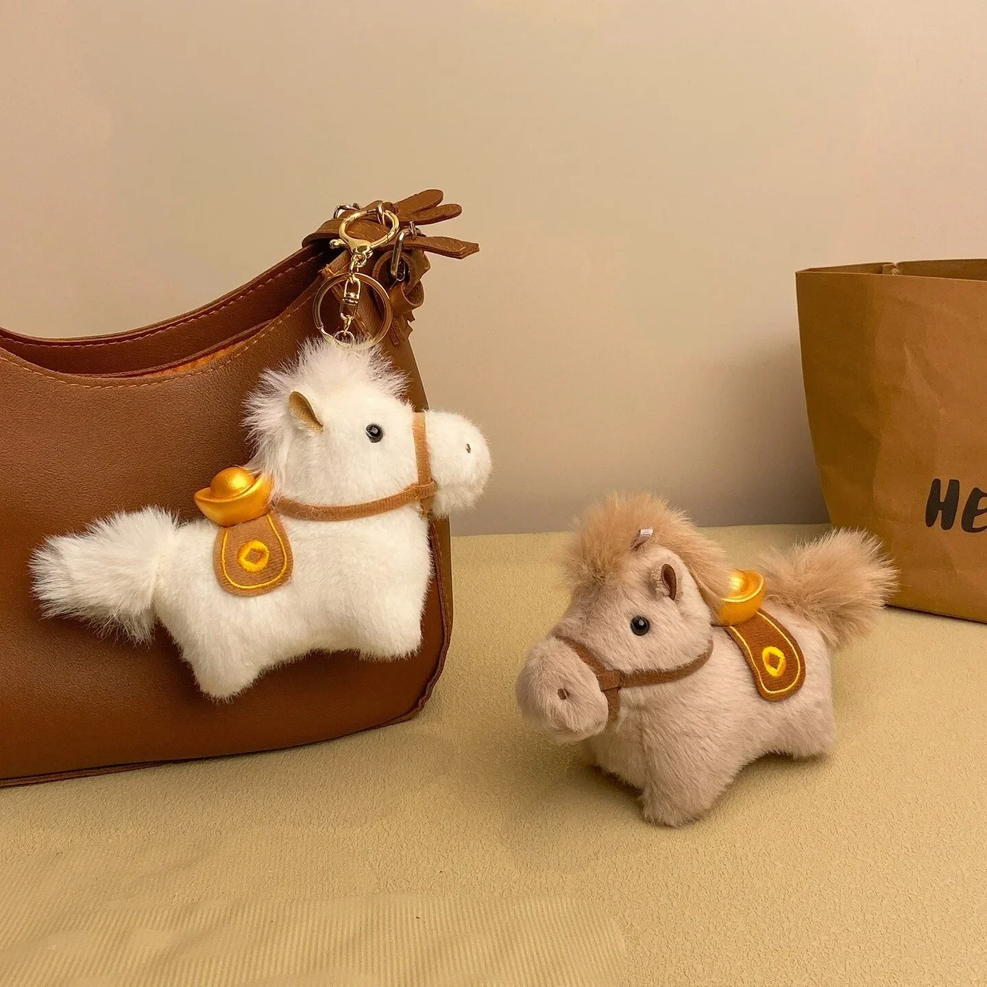 Happy Horse Money Soon Mascot Cute Plush Pony Doll Fortune Pendant Keychain Backpack Charms Holiday Gifts