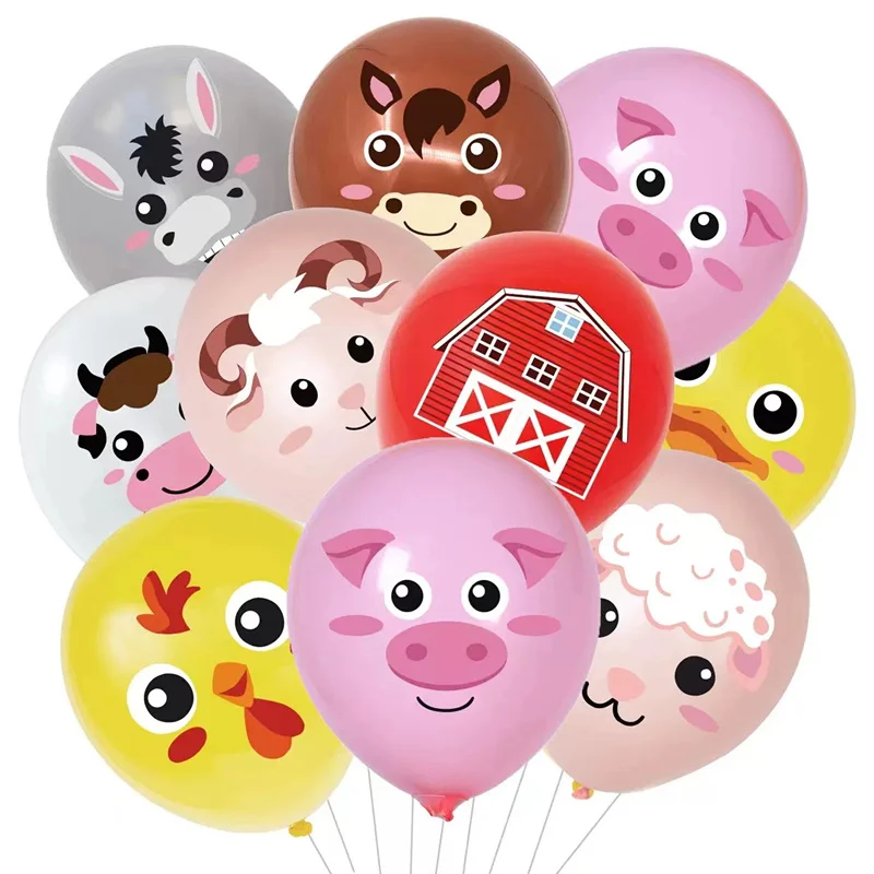 10/30Pcs 12 zoll Bauernhof Tier Latex Ballons Kuh Schwein Pferd Schafe Küken Ballon Geburtstag Party Decor Kinder geburtstag Geschenk Globos – Detail 1
