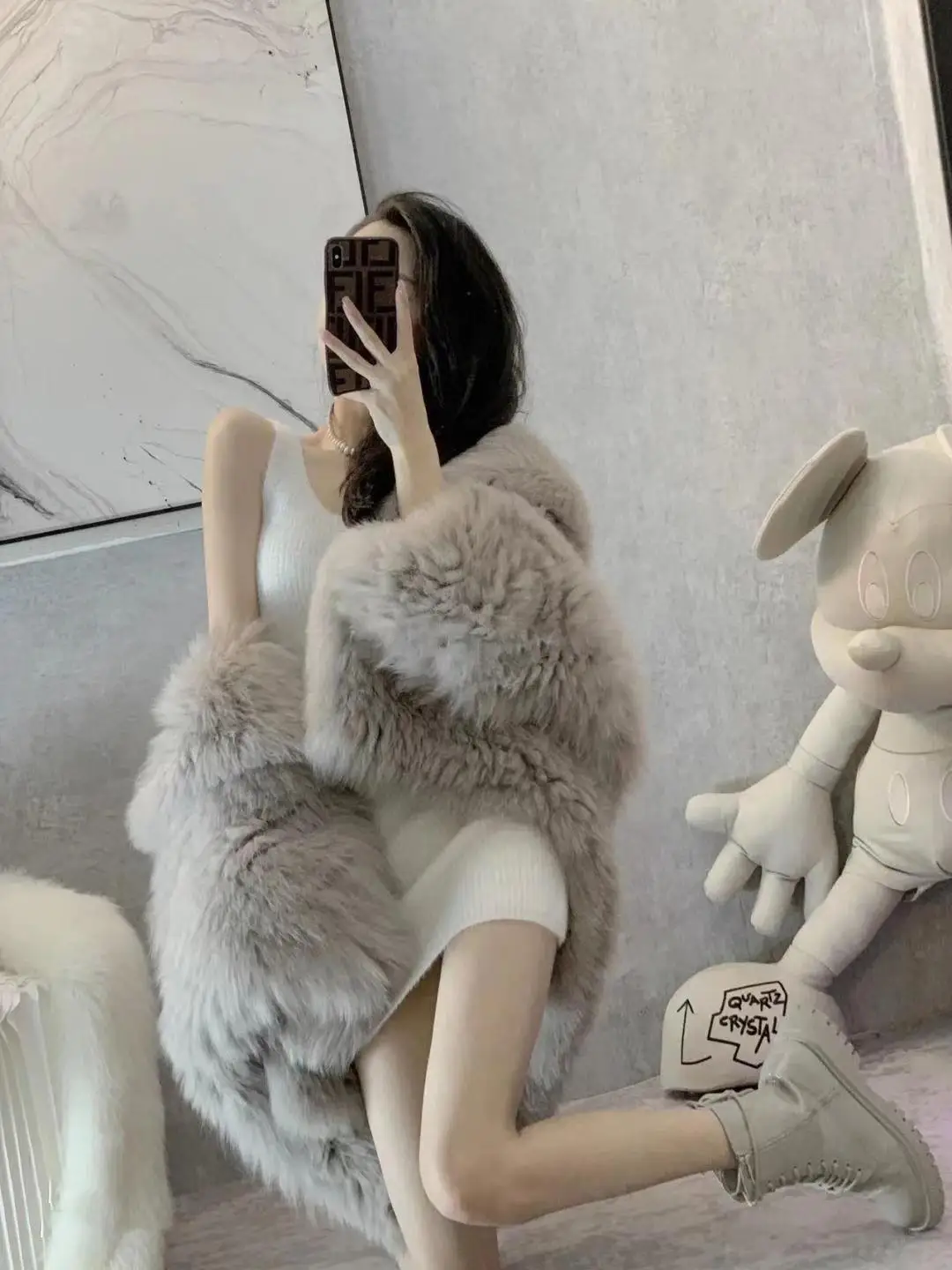 winter 2024 new Korean version of fox fur imitation fur coat women's medium length Internet red fried street hooded fur coat