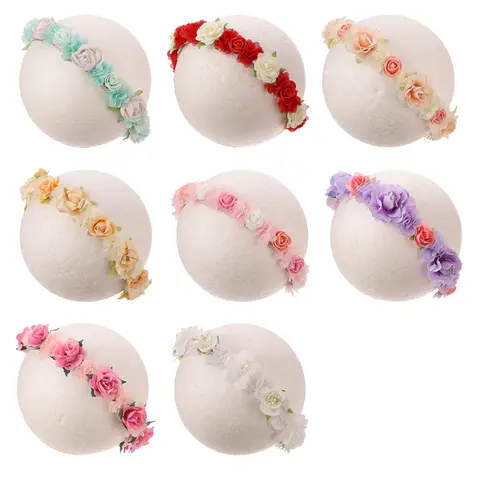 Falska Blommor Baby Flickor Pannband Prinsessa Färgglada Mini Spets Hårband Justerbara Hårband Tiaror Barn Hårbåge 8 best sales babytiara - №2