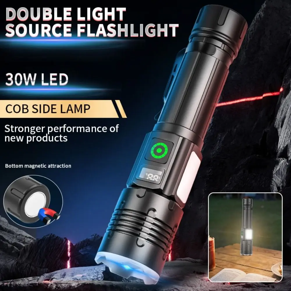 

30W Powerful LED Flashlight Ultra Bright Waterproof Portable Hand Lamp Long Battery Life Handheld Outdoor Emergency Light Hiking