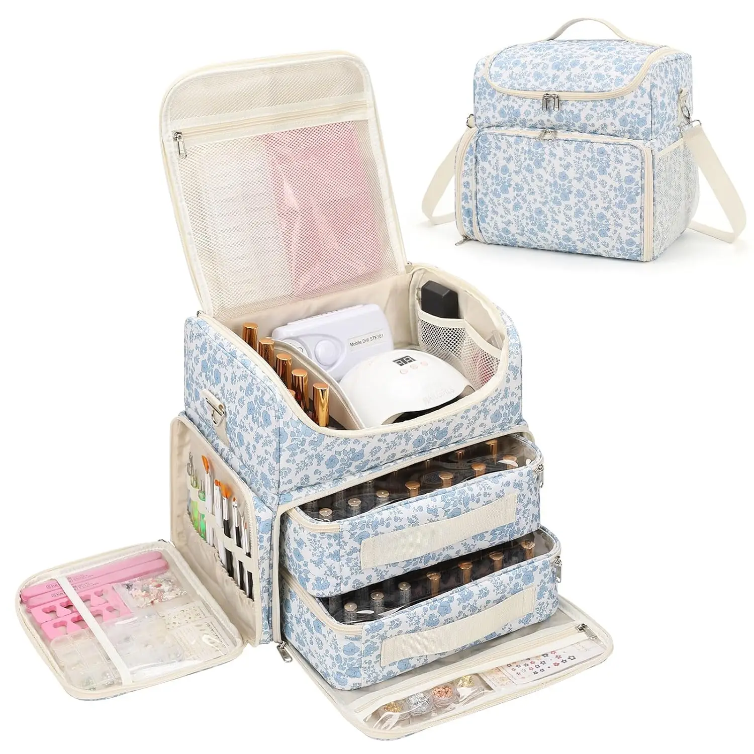 

Extra Large Nail Polish Organizer Case Holds 86+ Bottles with Removable Pouches and Shoulder Strap