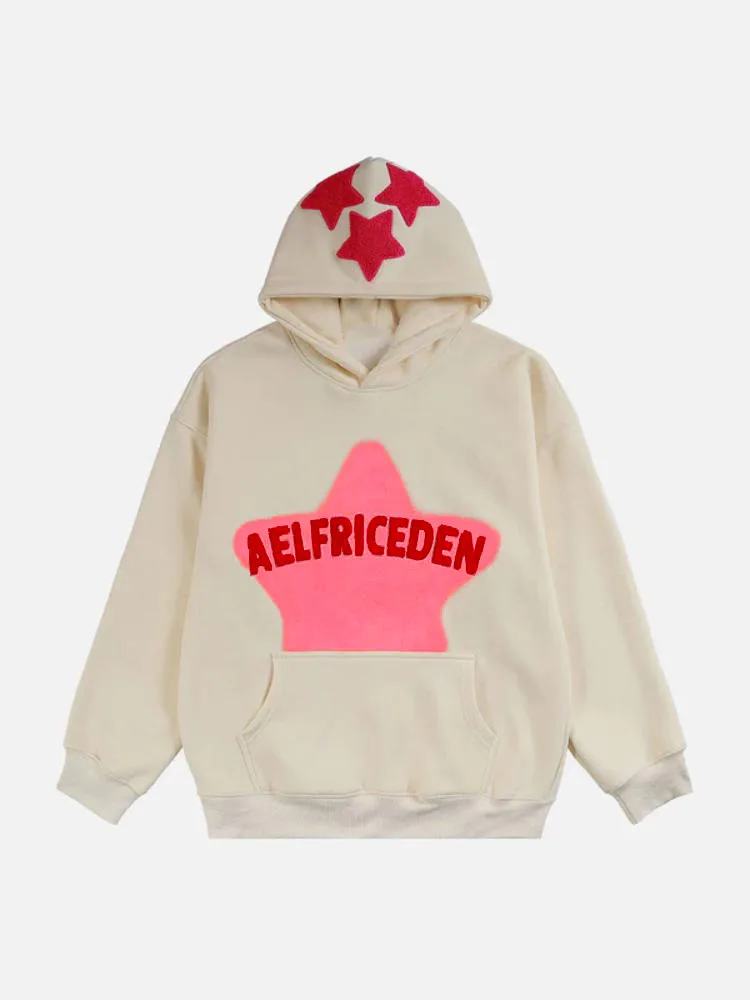 الأمريكية الرجعية المطرزة ستار هوديس المرأة الخريف الشتاء فضفاضة طويلة الأكمام البلوز الهيب هوب البلوز الشارع الشهير هود القمصان