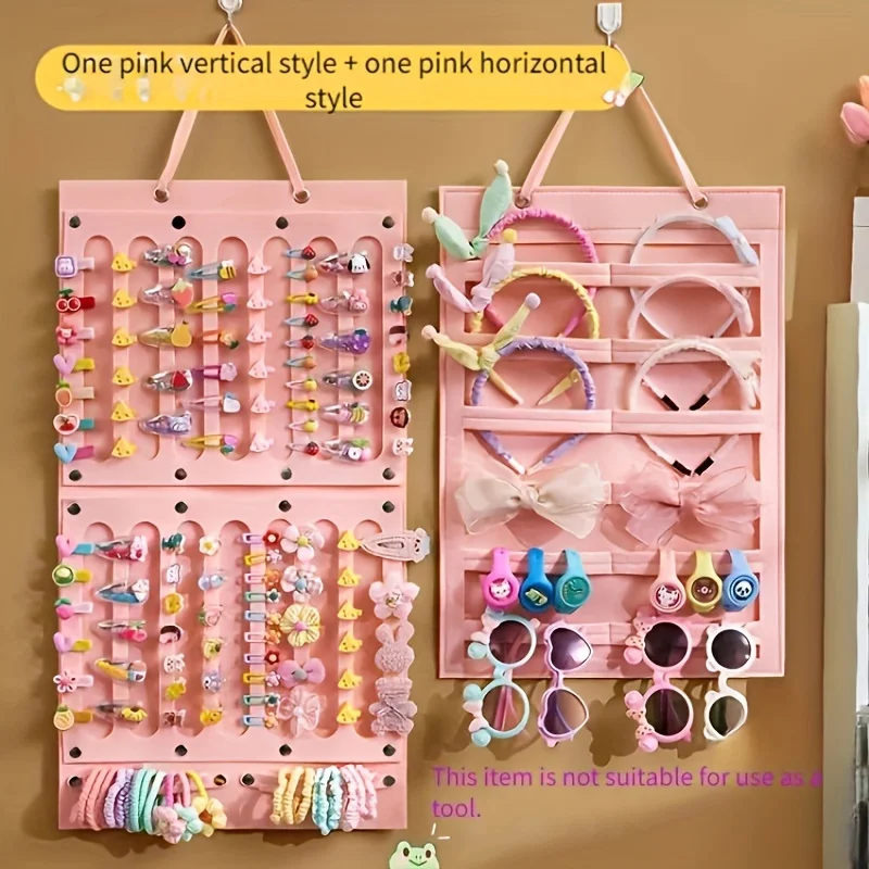 Wall‑Mount Hair Accessory Organizer 2Pack Vertical Horizontal Felt Pouch Large Capacity Holder for Girls Hair Clips Headbands