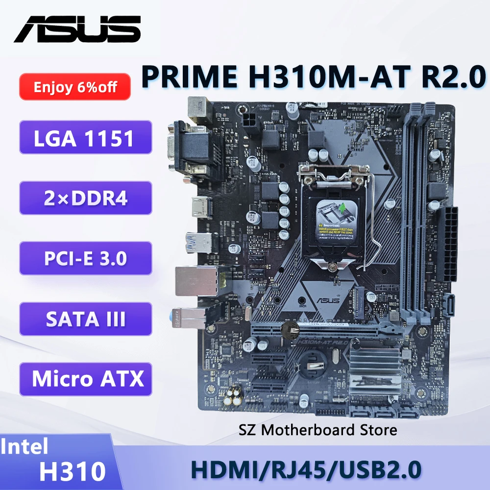 

Материнская плата ASUS H310 PRIME H310M-AT R2.0 LGA 1151 для i5-9400F i3-9100F i7-8700 i5-8500 Процессор DDR4 M.2 SATA III Micro ATX