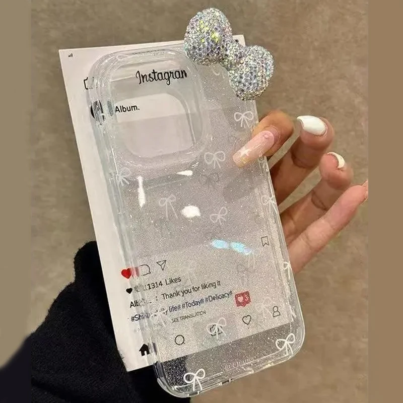 الفاخرة تألق مسحوق ثلاثية الأبعاد كامل الماس القوس جراب هاتف آيفون 17 الهواء 16 15 برو ماكس 14 13 12 11 XR XS X 7 8 زائد Y2K غطاء