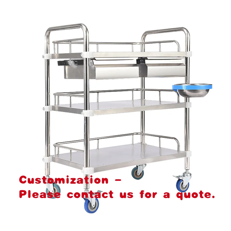 custom.Durable Stainless Steel Hospital Trolley Cart Medication Metal Cart with Wheels Hospital Furniture