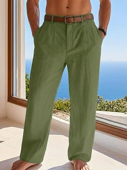 Men's Formal Linen Summer Pants Straight Tube Solid Color Comfortable Breathable Formal Business Fashion Basic Style 6