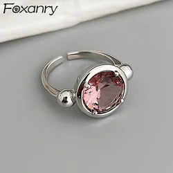 Foxanry Silver Color Pink Zircon Rings For Women Girls Simple Fashion Personality Elegant Romantic Wedding Bride Jewelry Gifts