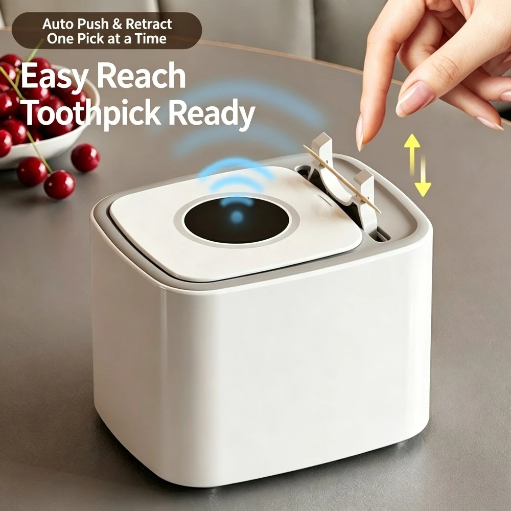 Automatic Sensor Toothpick Dispenser Smart Electric Toothpick Box Auto Pop‑up Toothpick Holder for Home Restaurant Hotel Kitchen