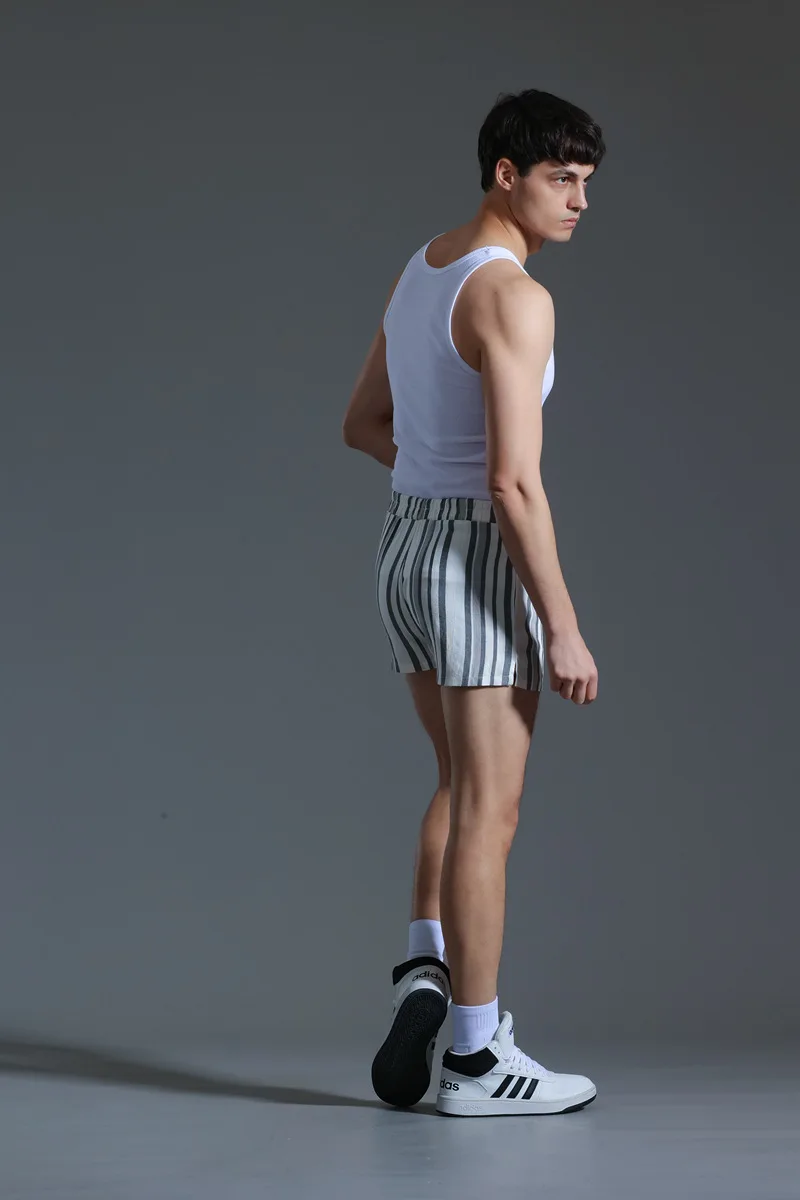 القطن مخطط سراويل بوكسر الرجال فضفاض السروال حجم كبير الصيف المنزل أسفل لينة تنفس صالة بيجامة منتصف الخصر ملابس خاصة