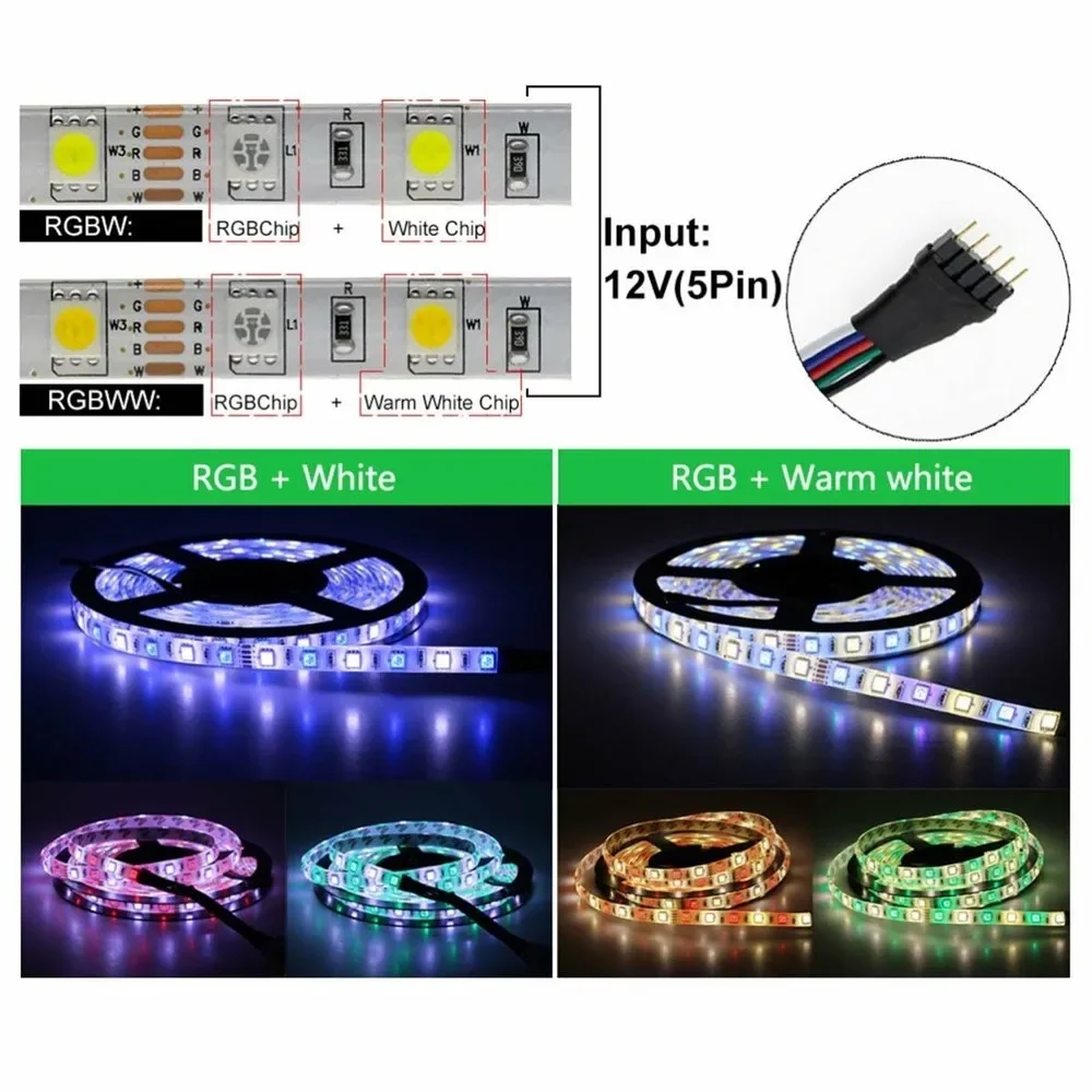 5 M-20 M 12V LED Strip Light 5050 RGB RGBW RGBWW สมาร์ท WiFi APP Controller 60 LEDs/M หรี่แสงได้ริบบิ้นเทปสนับสนุน Alexa