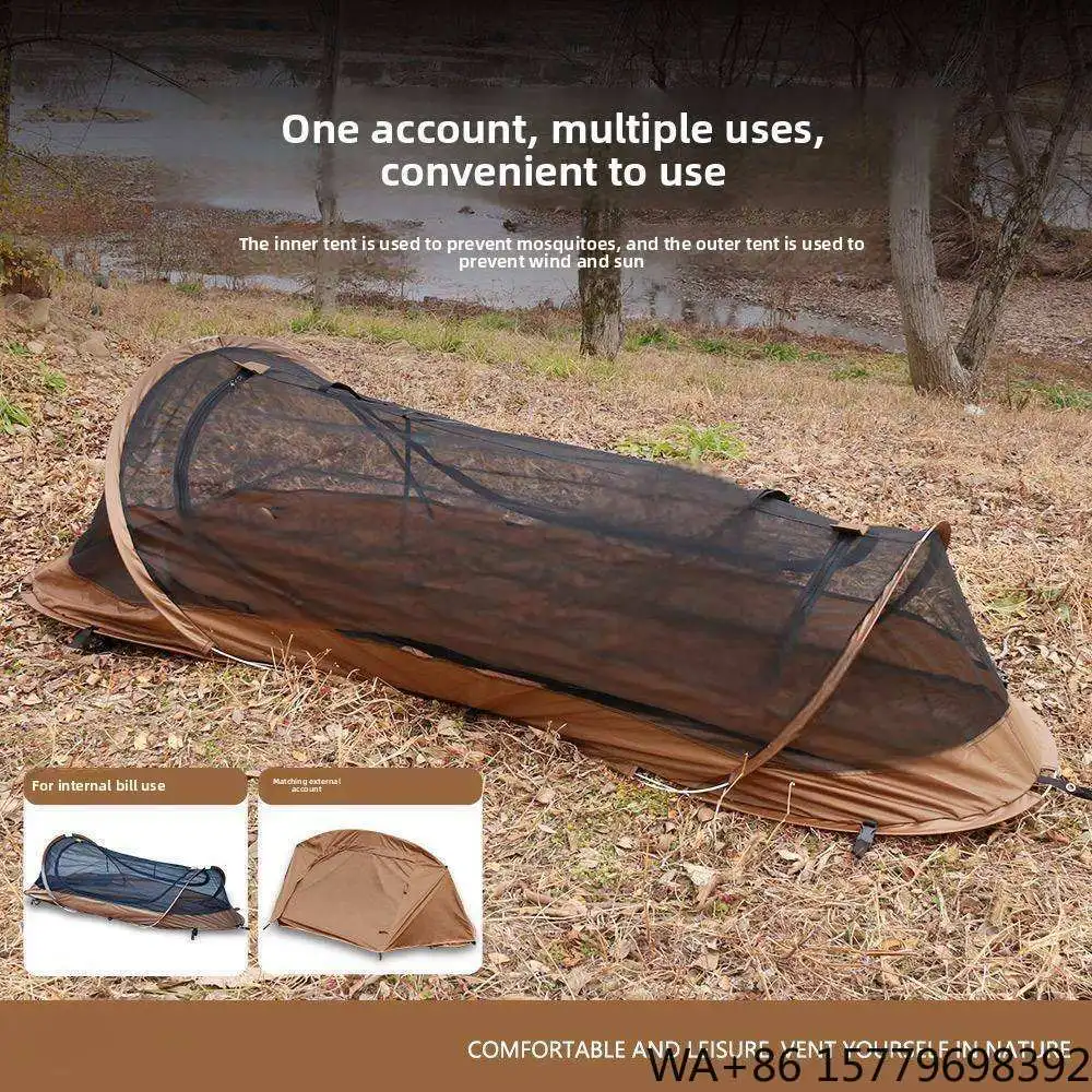 Outdoor Camping Mosquito Proof Double Layer One Bedroom All Season Single Person No Setup Required Camouflage Waterproof Tent