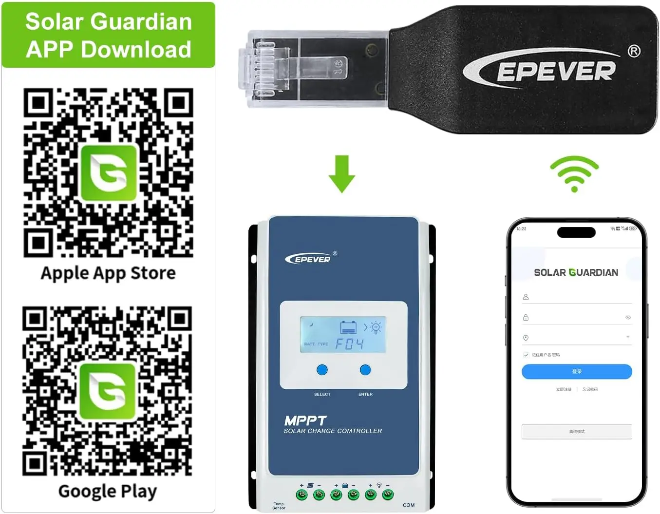 EPever-Módulo WiFi para Controlador Solar, Série Acessórios, WiFi, 2.4G, RJ45, D EPEVER