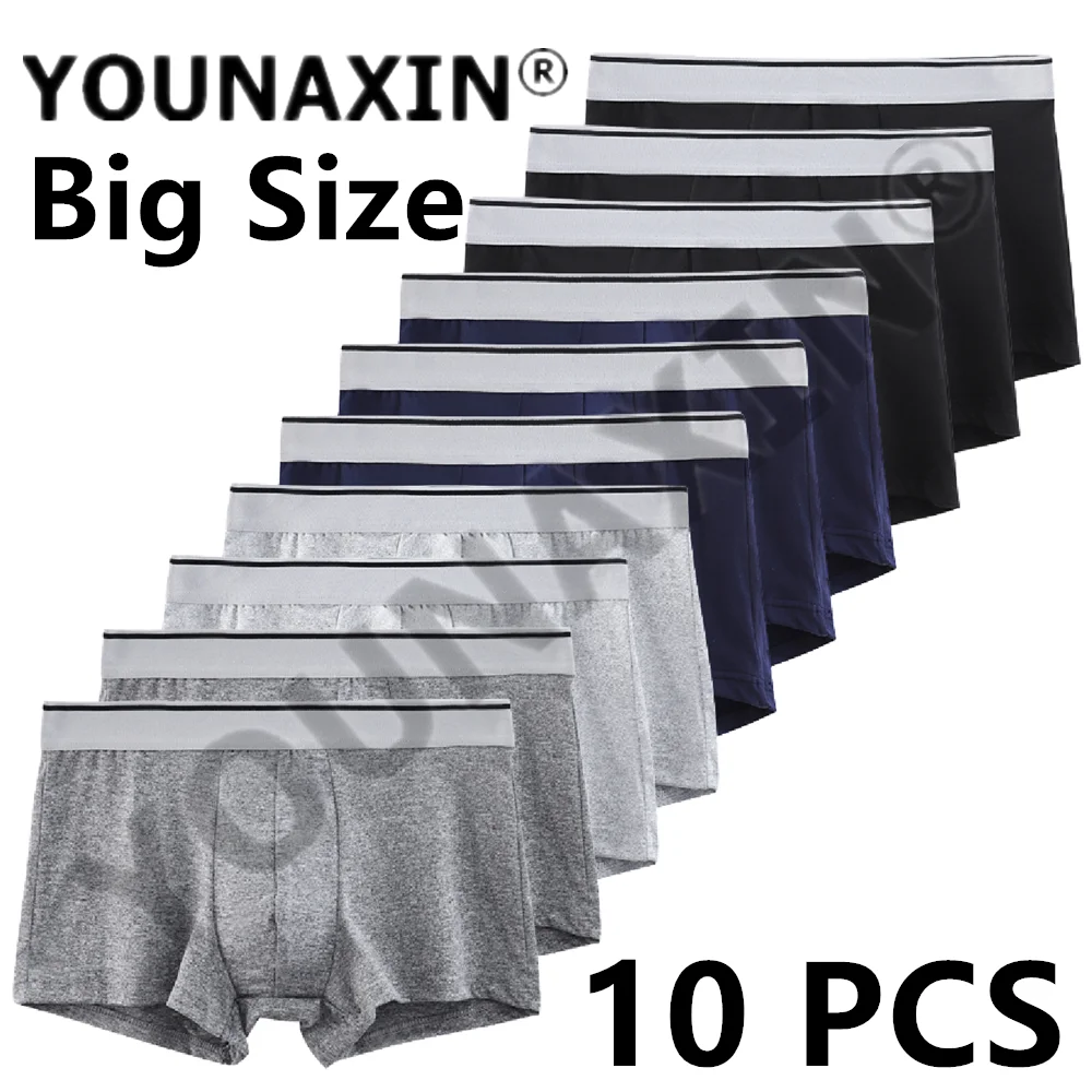 YOUNAXIN 10 Pieces Big Size Men Underwear Boxers Shorts Solid Color Undies Breathable Underpants Wholesale L XL 2XL 3XL 4XL 5XL