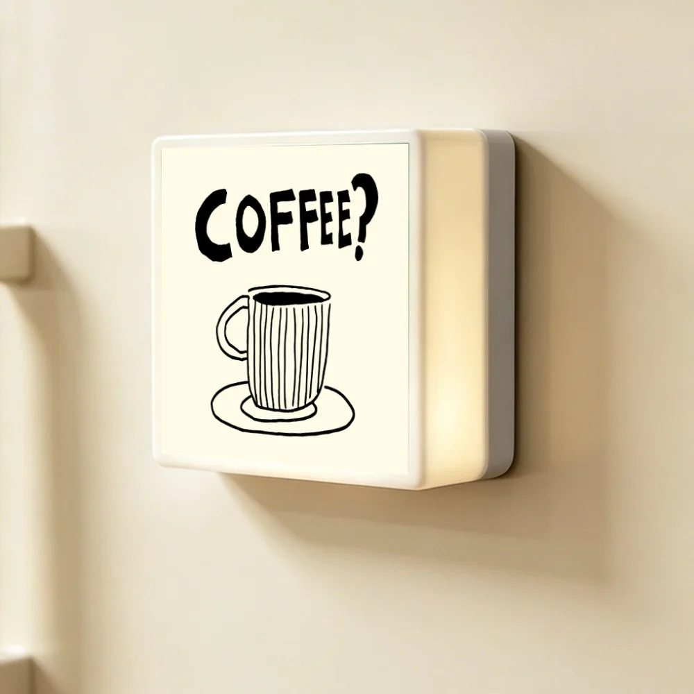Touch-sensitive Glowing Coffee Shop Fridge Magnet Sounding Adjustable Light Brightness Coffee Light Box Sticker Miniature Square