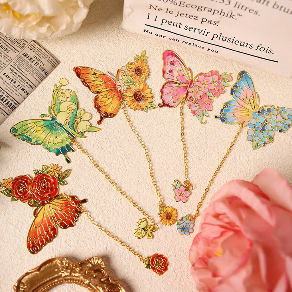Vintage Floral Butterfly Hollow Metal Bookmark Exquisite Page Clip Decorative Reading Accessory Gift For Students Book Lover