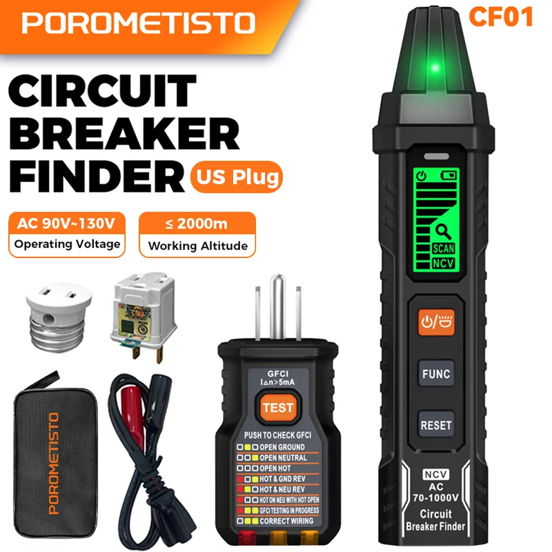 Circuit Breaker Finder Tool 120V Circuit Switch Tester Neutral/Live Wiring Detect US Plug GFCI Outlet Meter Electrician Tool