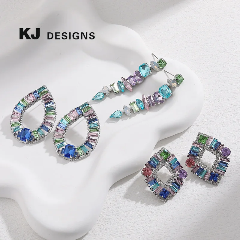 Summer popular earrings women's, copper colorful special-shaped high-end glass diamond fashion original design earrings