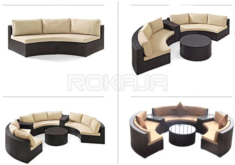 Semicircle Shaped Design Outdoor Patio Sofa Rattan,Swimming Pool Sofa And Coffee Table Furniture Combination