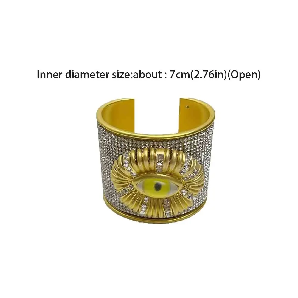 Metal Exaggerated Wide Open Bangle Alloy Full Rhinestone Demon's Eye Bracelets Europe American Style Gold Geometric Cuff Bangles